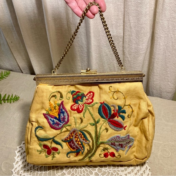 Vintage Handstitched Crewel Needlepoint Handbag Double Sided Design - Picture 14 of 14